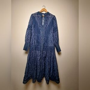 AIZHE Elegant Blue Lace Dress L